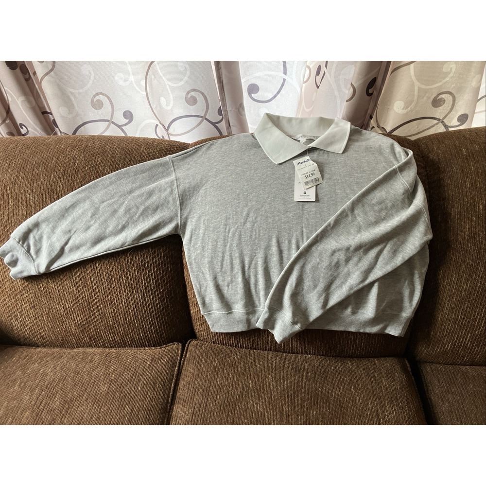 Hippie Rose Light Heather Grey Long Sleeve Sweatshirt with Collar Large NWT Soft